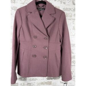Kenneth Cole New York‎ Pea Coat Womens 6 Mauve Wool Blend Double Breasted Lined